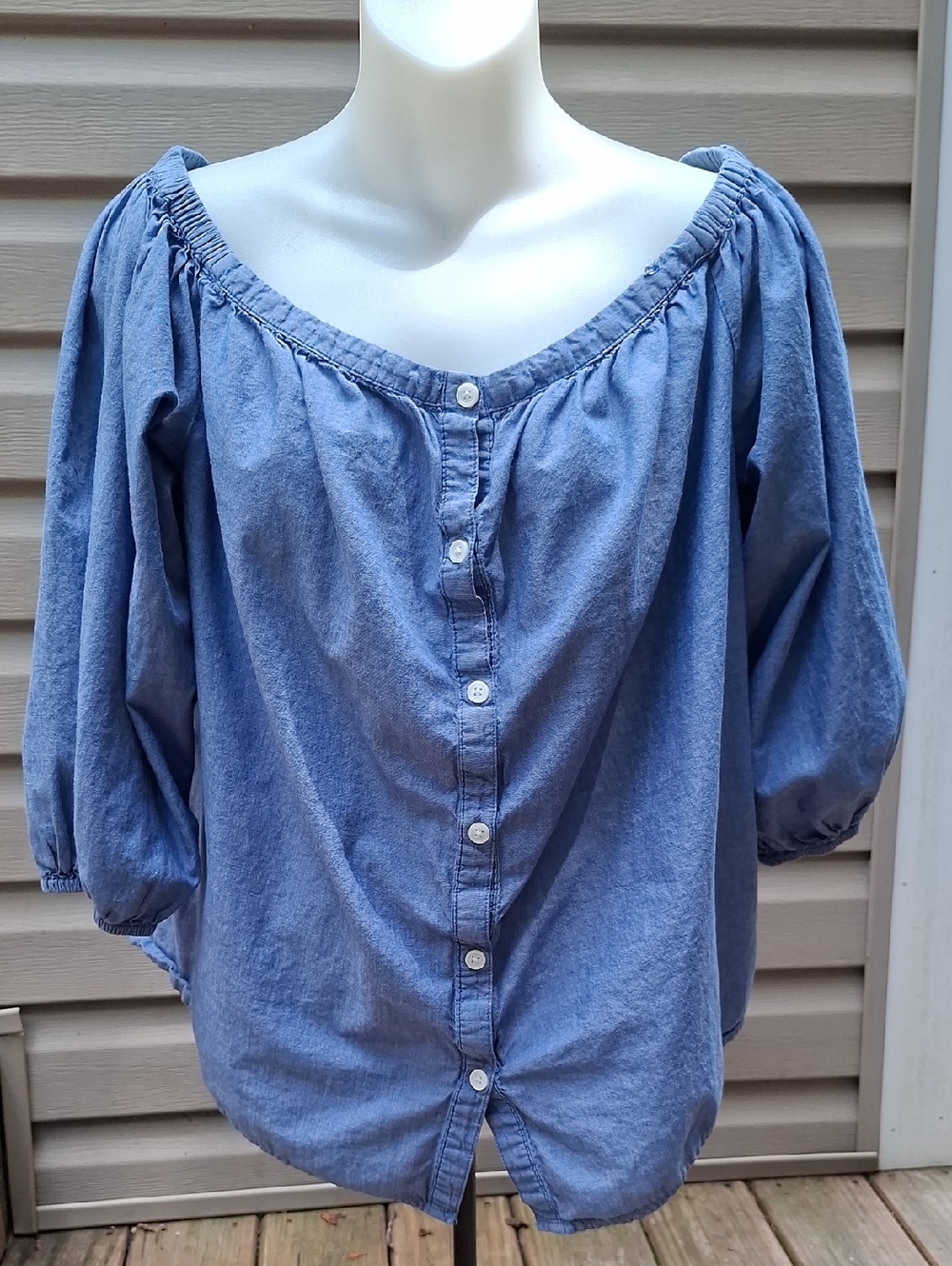 Merona Light Blue On/ Off Shoulder Peasant Top, Never Worn